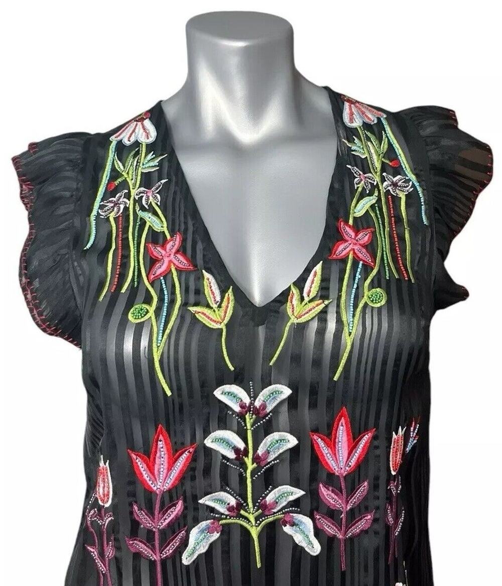 Anthropologie Dress Black Beaded Floral 2 Fairy Sheer Embroidered Festival